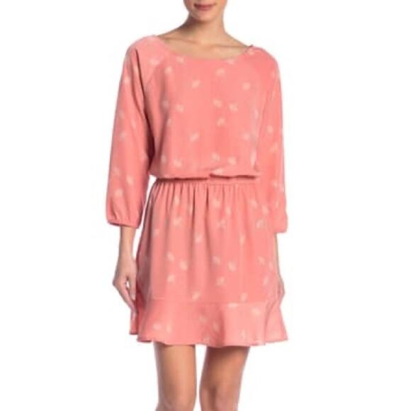 Joie NEW 3/4 Sleeve Printed Pink Dress Size Small Casual Summer Elastic Waist - Picture 1 of 6